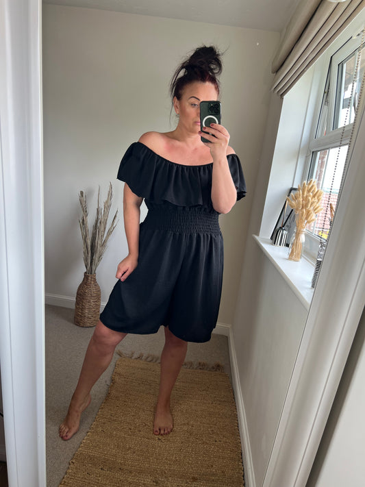 Shirred Waist Playsuit - Black