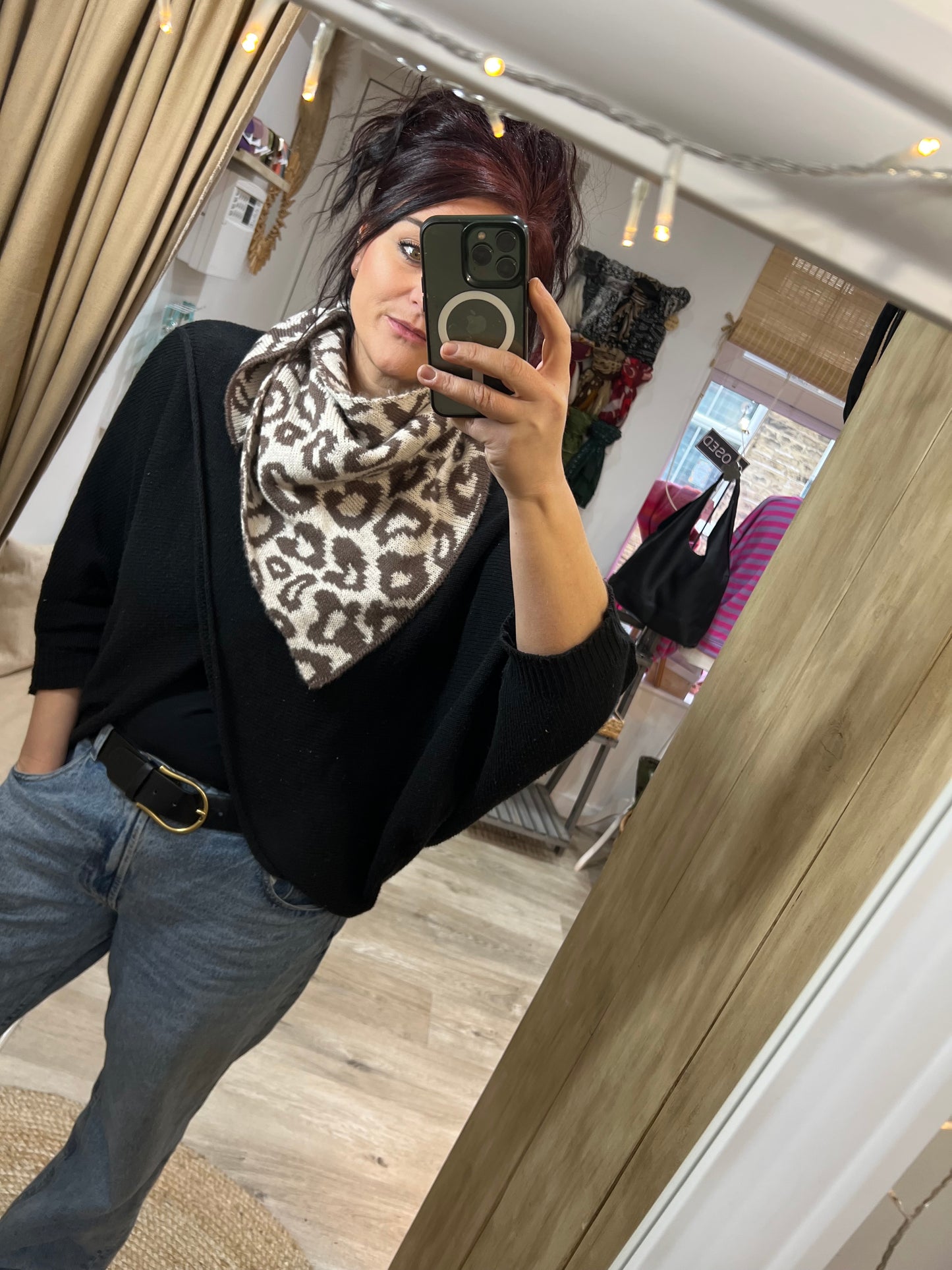 Handkerchief Triangle Scarf - Mocha Leopard