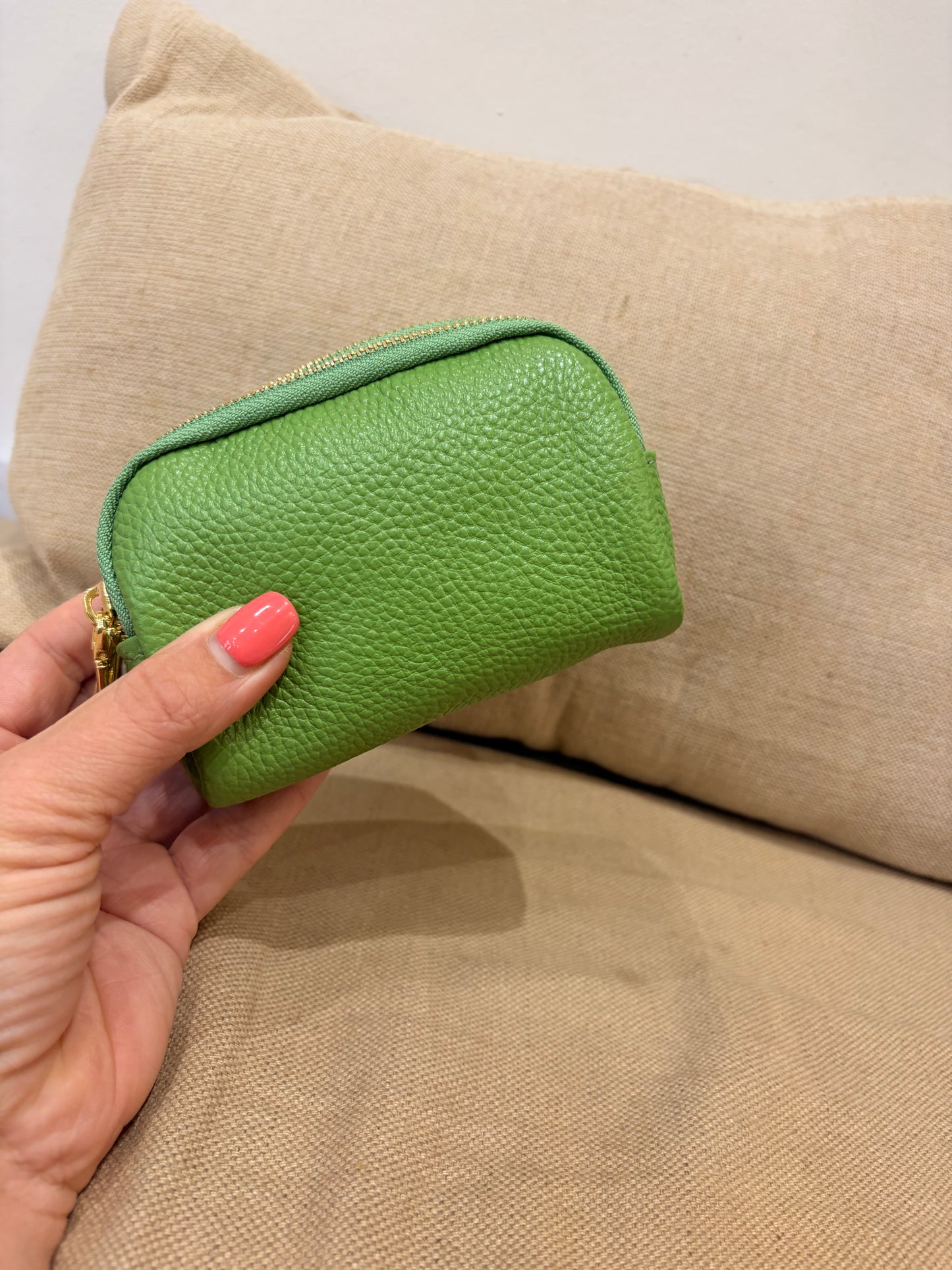 Leather Triple Compartment Purse - Green