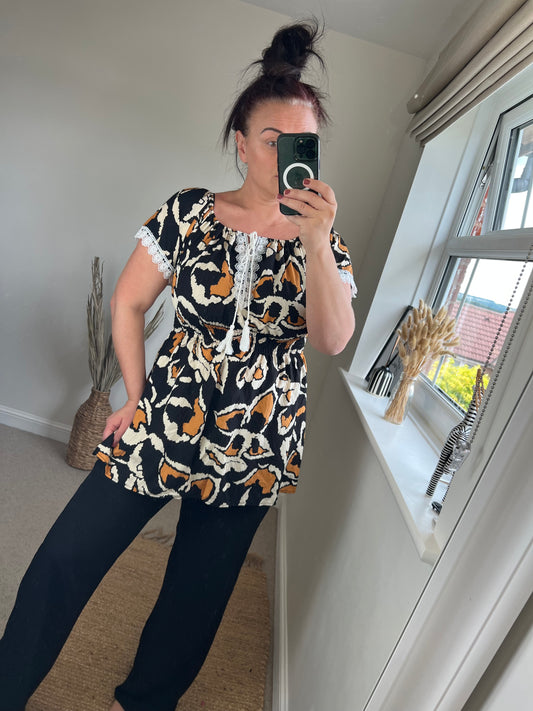 Shirred Waist Top - Black