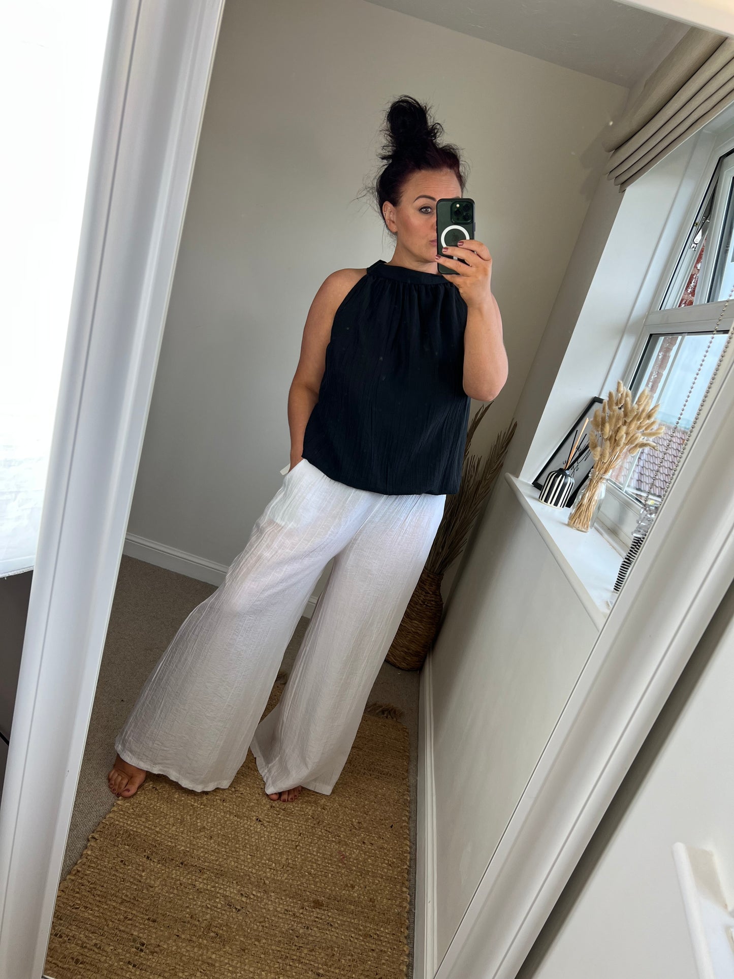 Crinkle Wide Leg Trousers - White