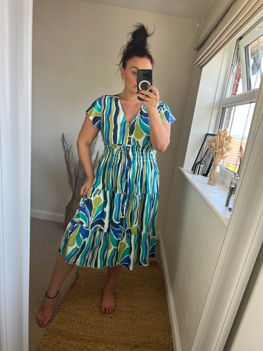 LOTTIE Midi Button Dress with Pockets - Multi