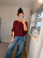 Button Back Batwing Fine Knit Jumper - Wine