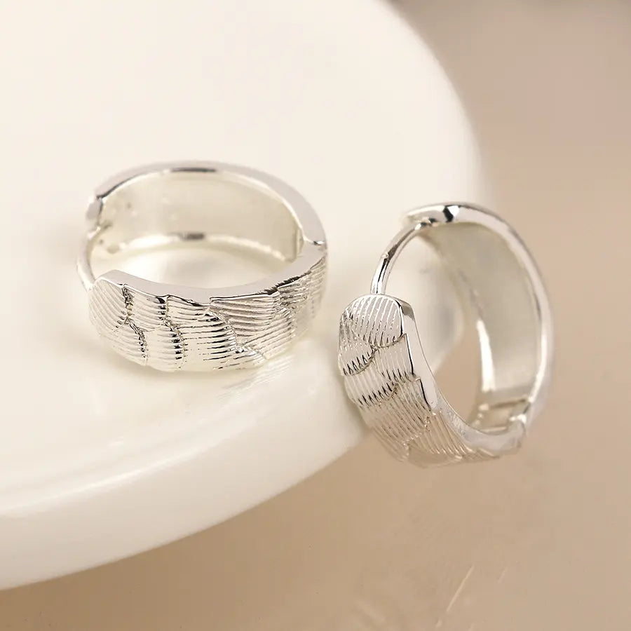 Peace of Mind - Silver Plated Scallop Embossed Hoop Earrings