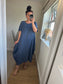 Cotton Stripe Cocoon Dress - Navy