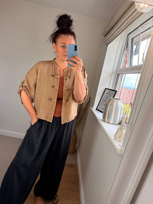 Linen Military Jacket - Camel