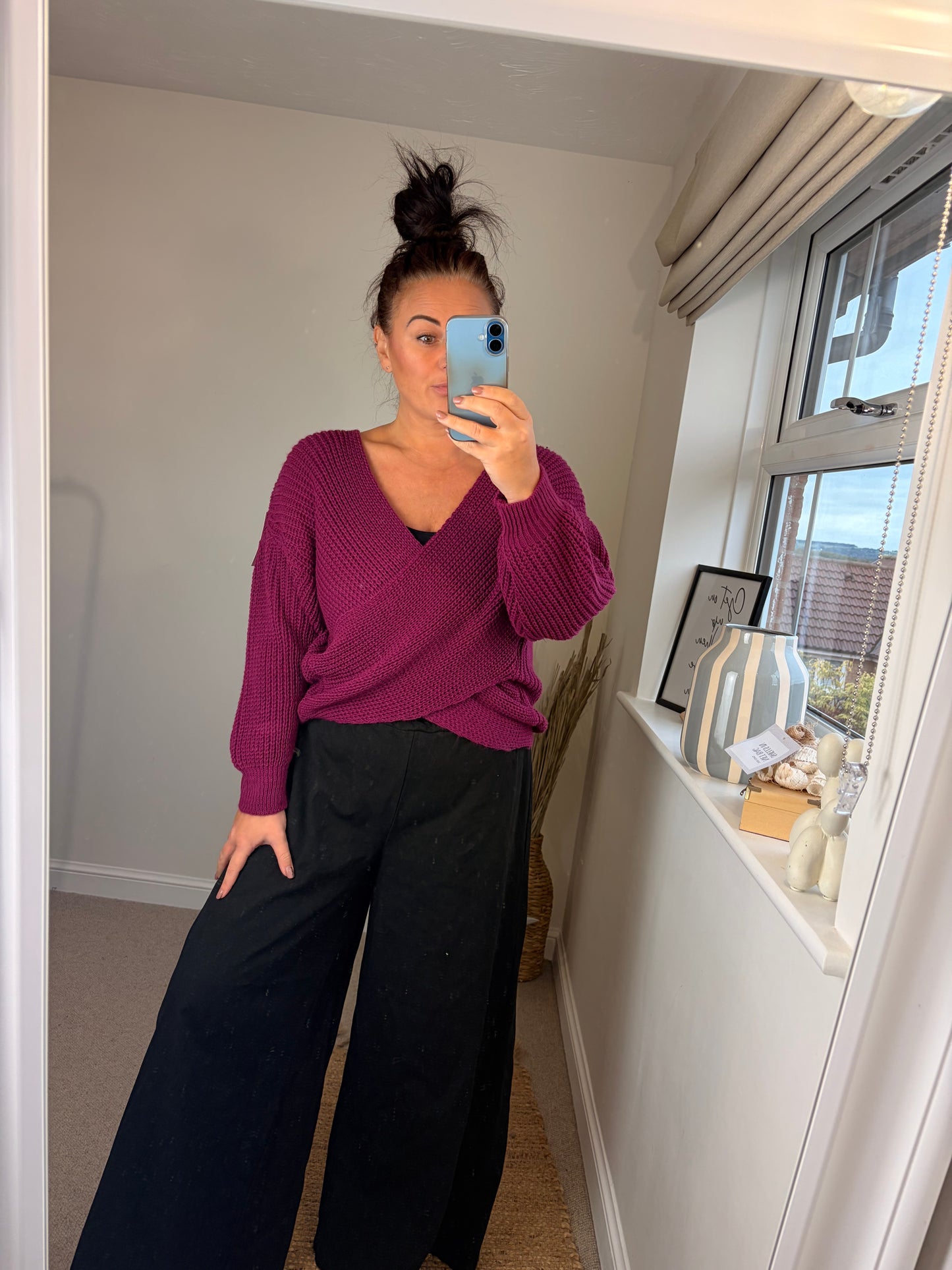 Chunky Knit Wrap Jumper - Magenta