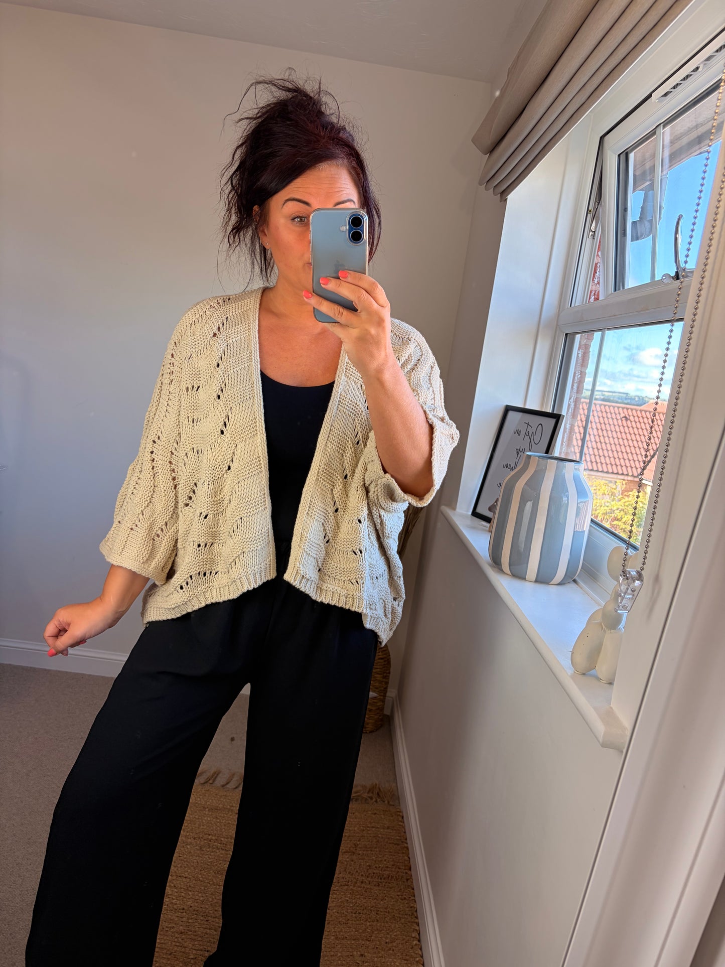 Open Knitted Cardigan - Cream