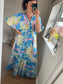 Grecian Floral Dress - Cobalt