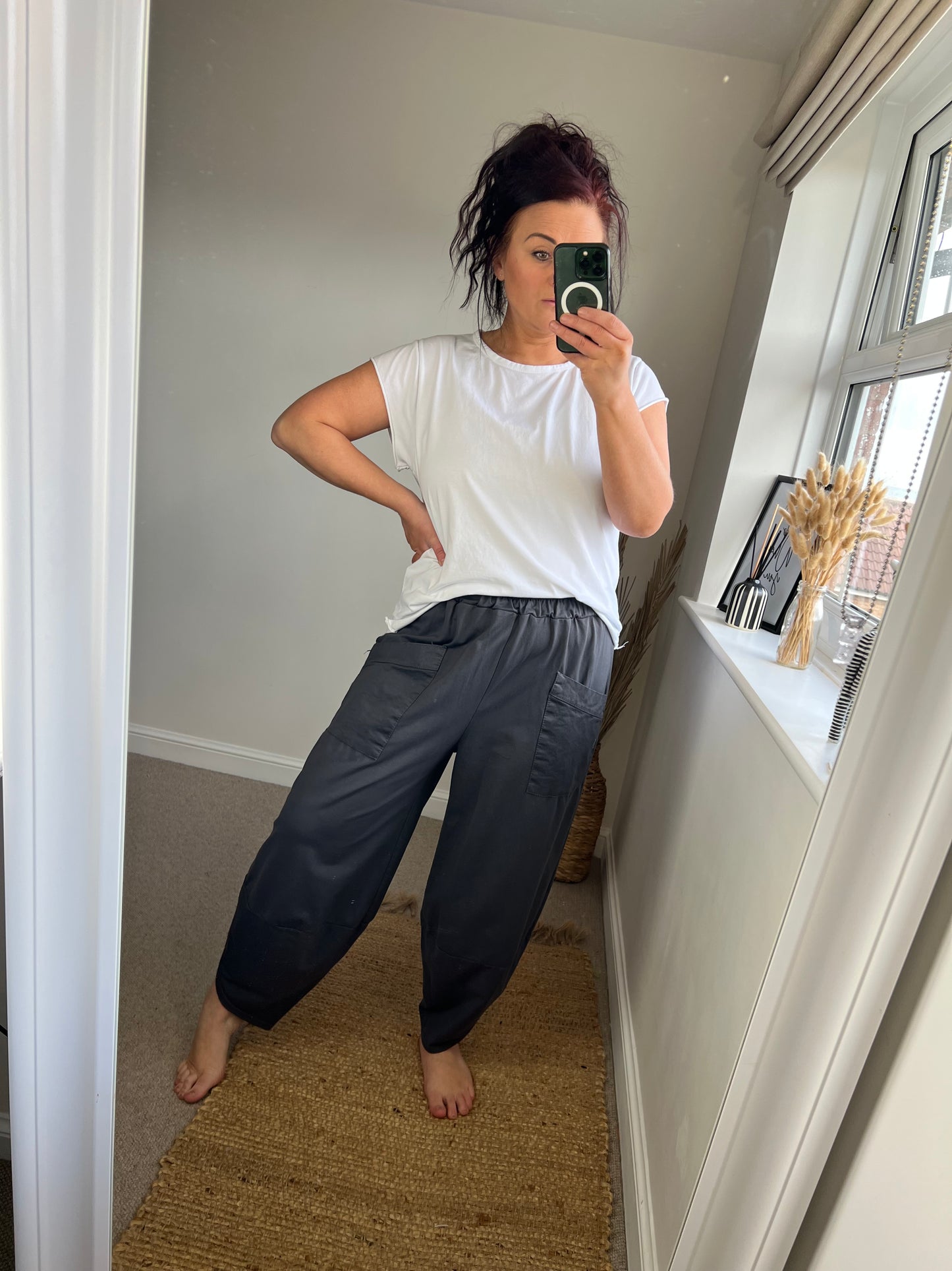 Jersey Barrel Leg Trousers - Charcoal