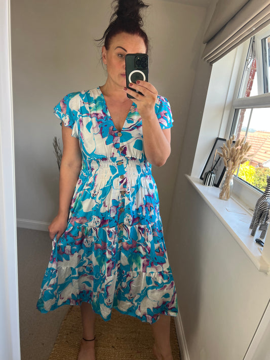 LOTTIE Midi Button Dress with Pockets - Turquoise