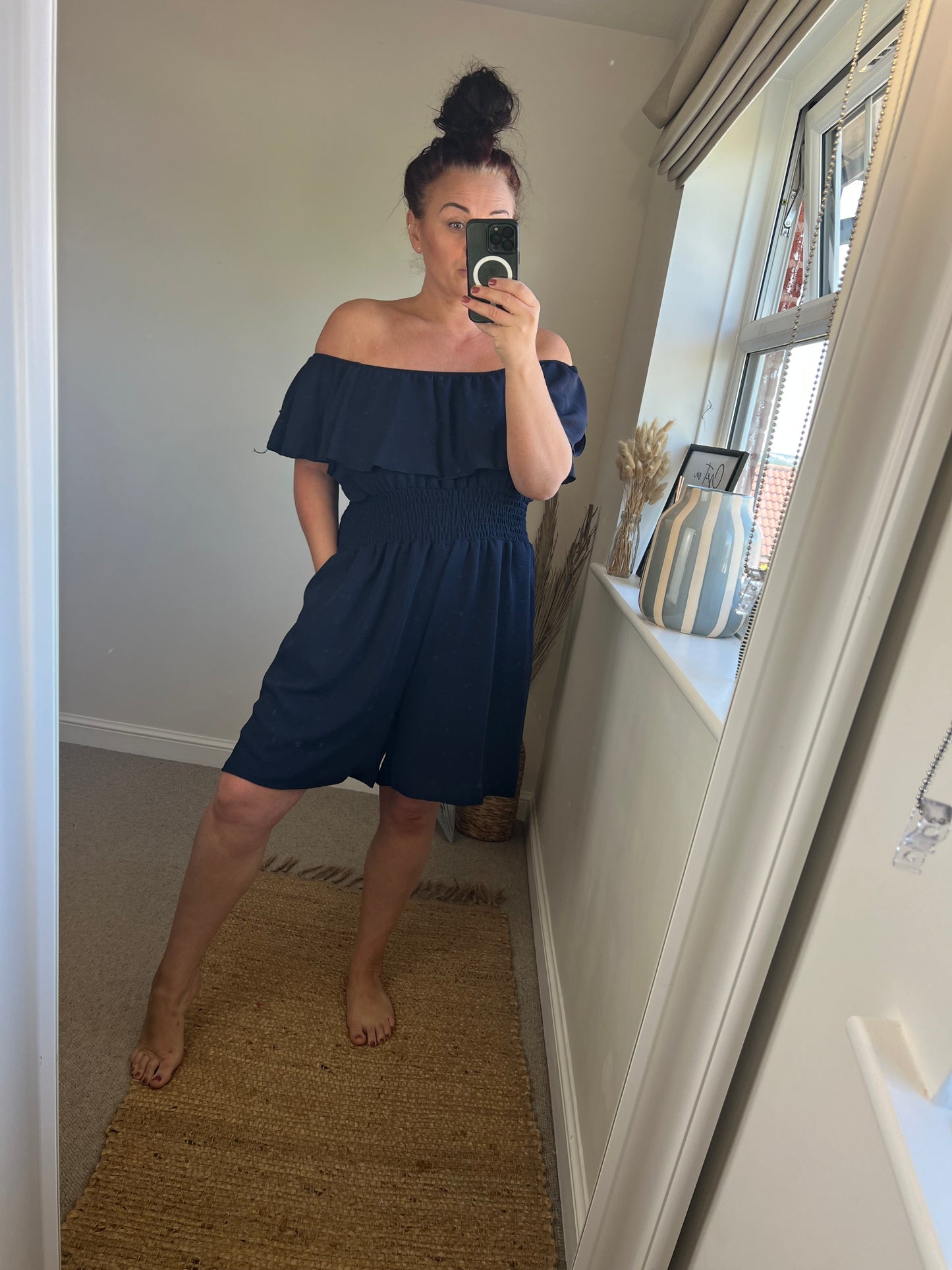 Shirred Waist Playsuit - Navy