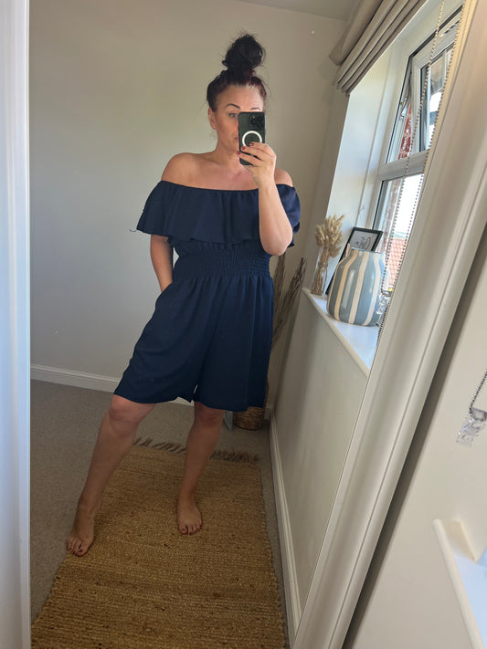 Shirred Waist Playsuit - Navy