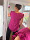Button Back Frill Sleeve Top - Magenta