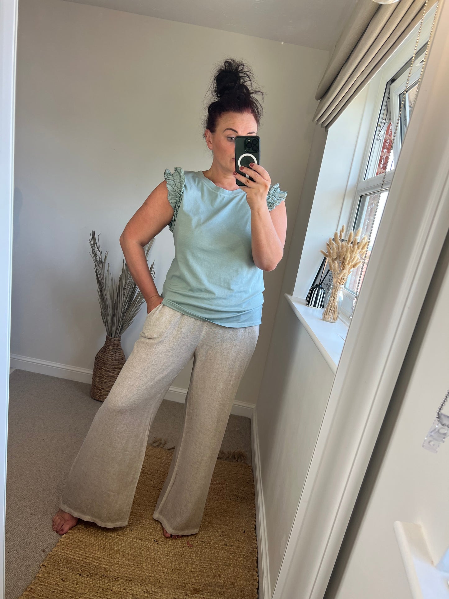 Wide Leg Linen Trousers - Cream