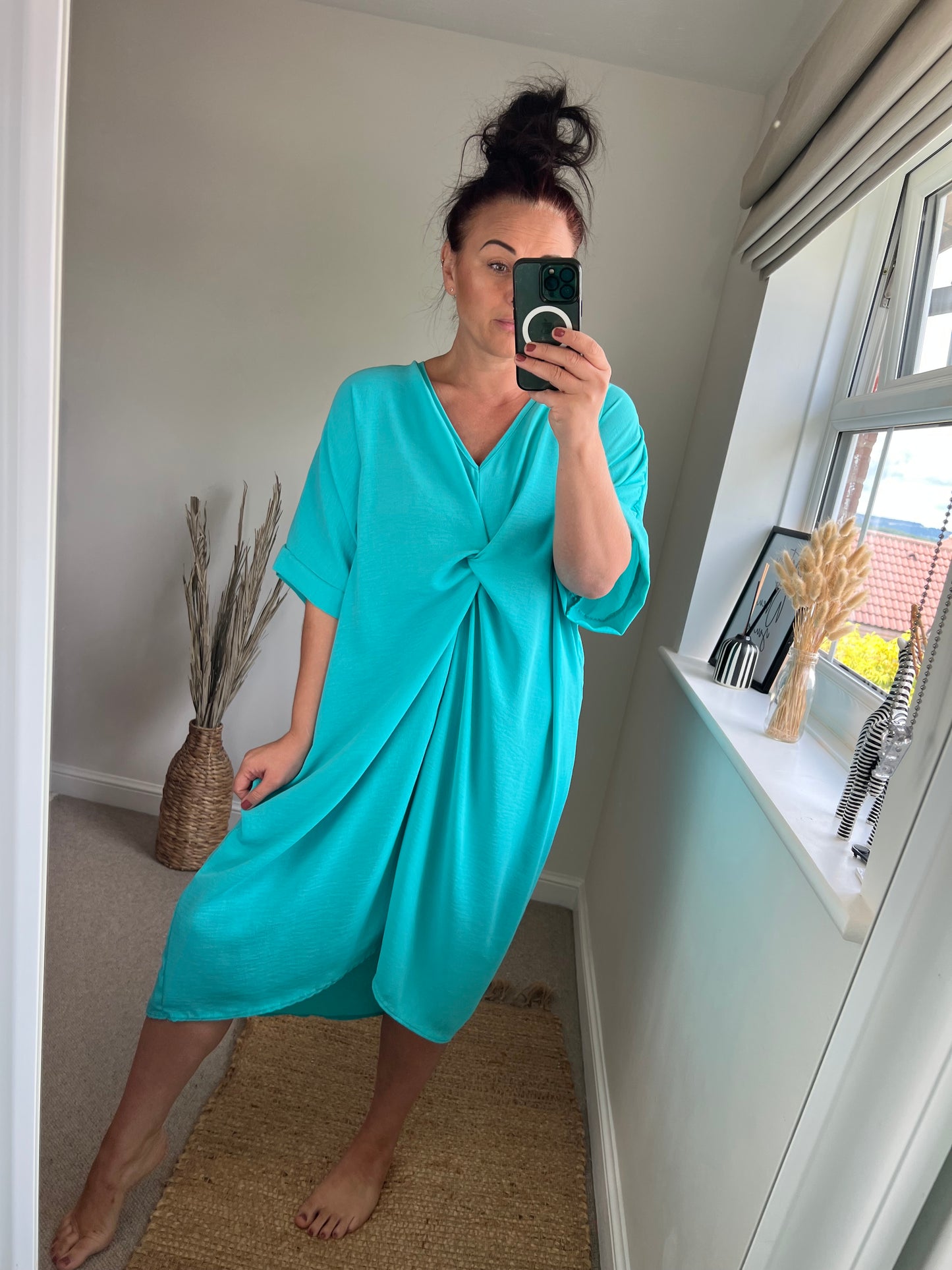 Twist Front Dress - Aqua