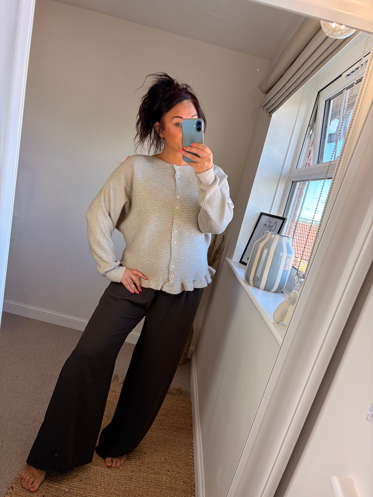 Ribbed Button Jumper/Cardigan - Beige