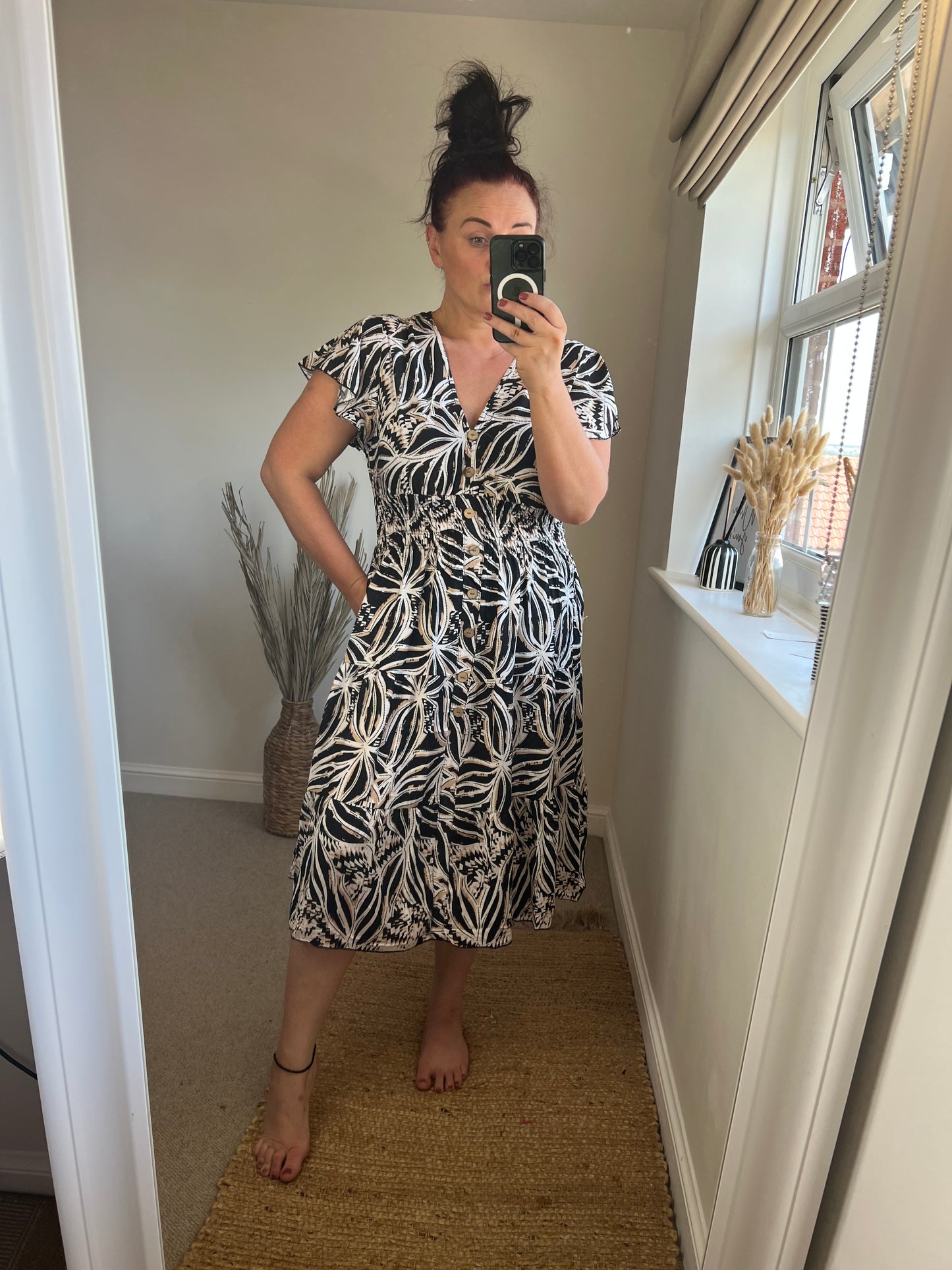 LOTTIE Midi Button Dress with Pockets - Black